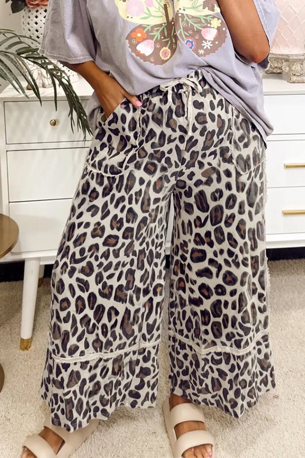 Khaki Leopard Cropped Pants