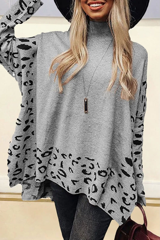Grey High Neck Leopard oversized sweater.