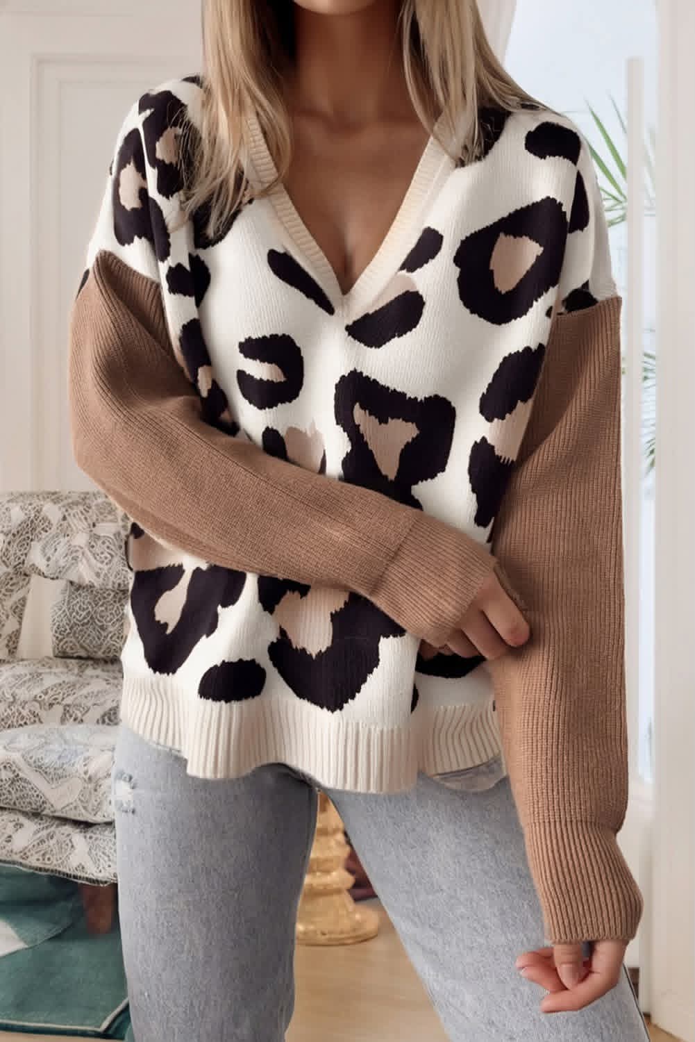 Leopard Colorblock Pullover